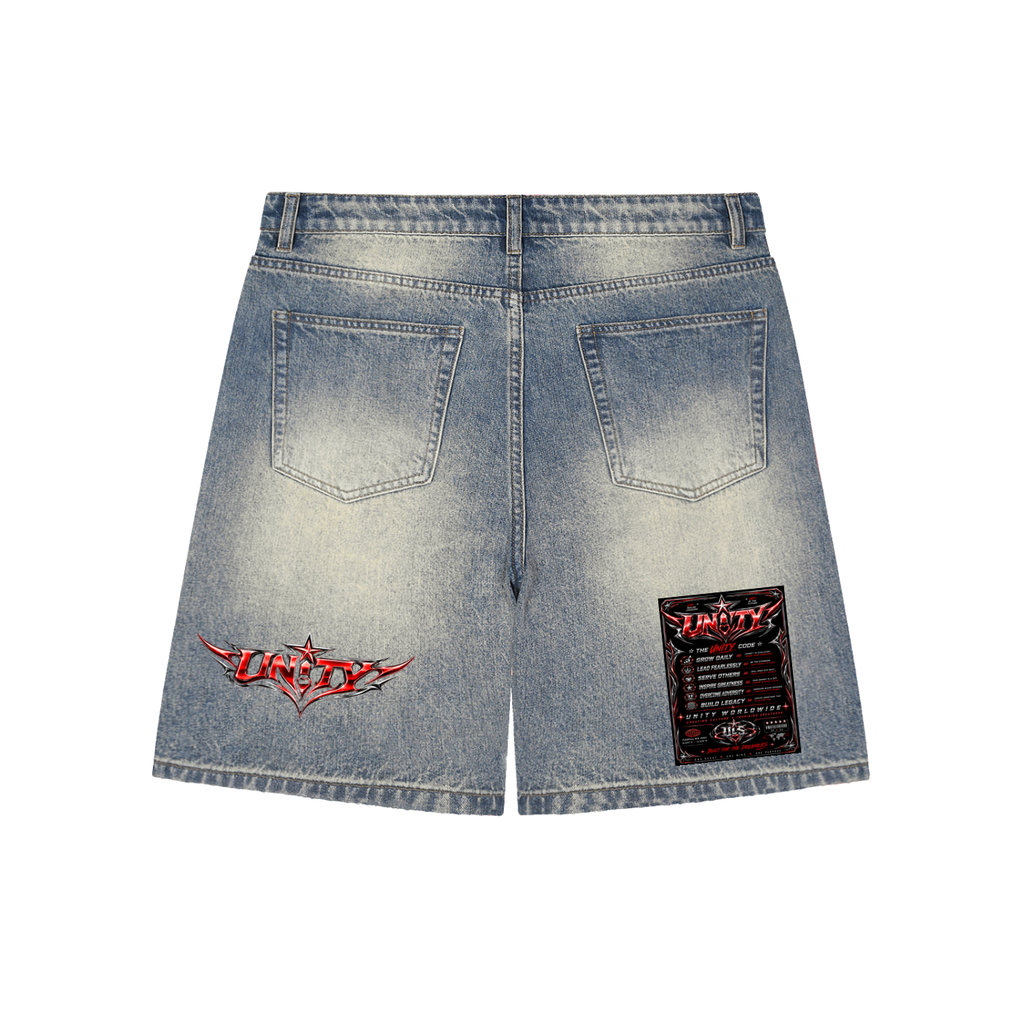 UNITY Faded Distressed Baggy Denim Shorts
